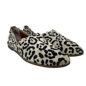 Lucky Brand 9 Cloeey Scalloped Leopard Print Leather Flat Loafer Stone Boho Chic